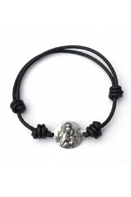 Pulsera de Virgen del Carmen plata calabrotes plata y cuero