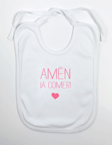Babero "Amén a comer" rosa