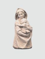 Figura Busto de Virgen Maria con niño madera natural - Imagen 2