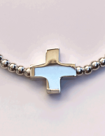 Pulsera de cruz de plata con bolas pequeñas - Imagen 2