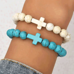 Pulsera elástica de piedra con cruz