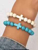 Pulsera elástica de piedra con cruz