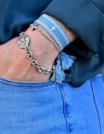 Pulsera medalla Virgen del Carmen escapulario grande 23 mm de plata con calabrotes - Imagen 4