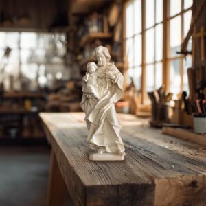 Figura San Jose con niño madera natural1