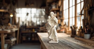 Figura San Jose con niño madera natural1