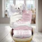 Cesta regalo bebé cristiano rosa